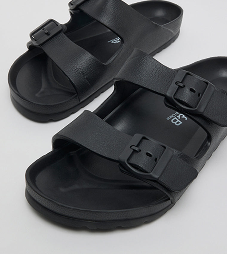 R&B Double Strap Comfort Sandals BLACK