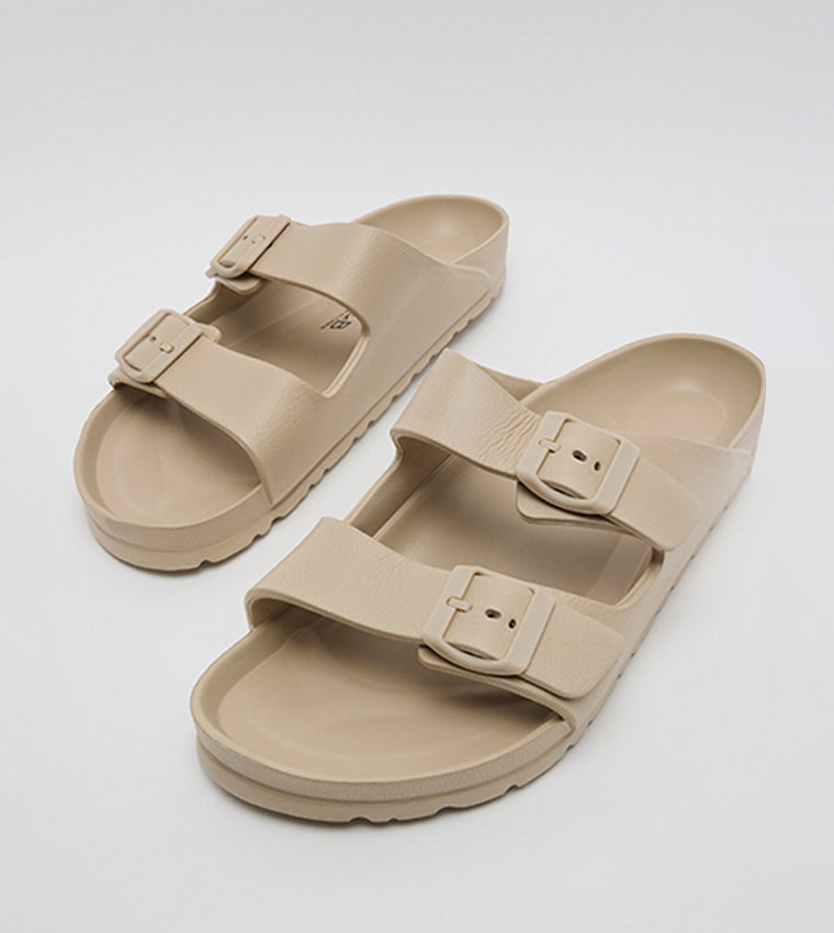 R&B Double Strap Comfort Sandals Beige