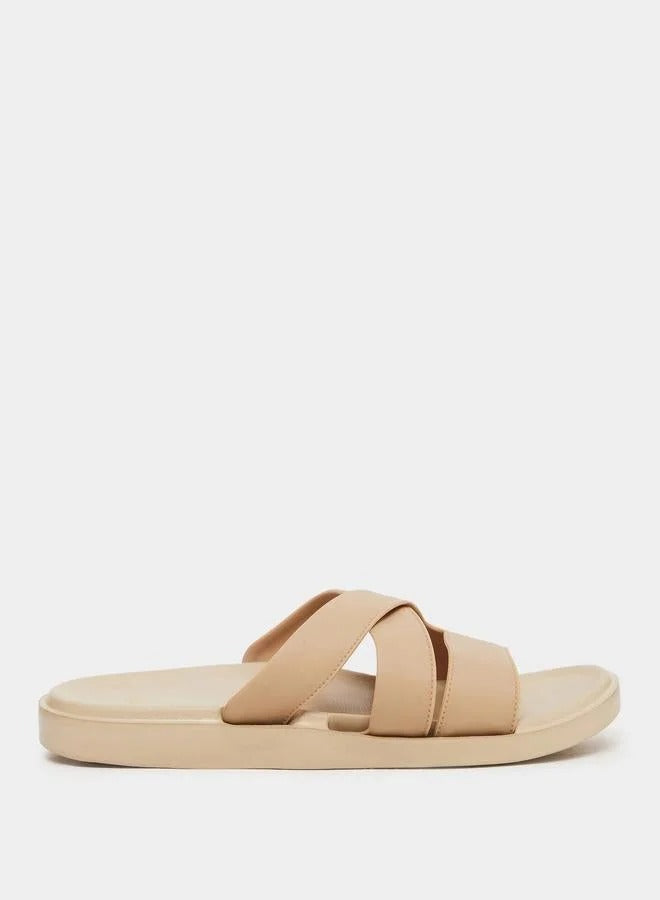 Styli Crisscross Slides Beige
