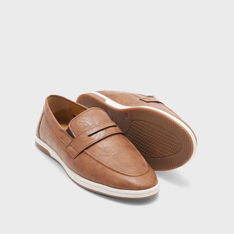 Robert Wood Saddle Detail Casual Slip Ons Loafers - Tan&nbsp;