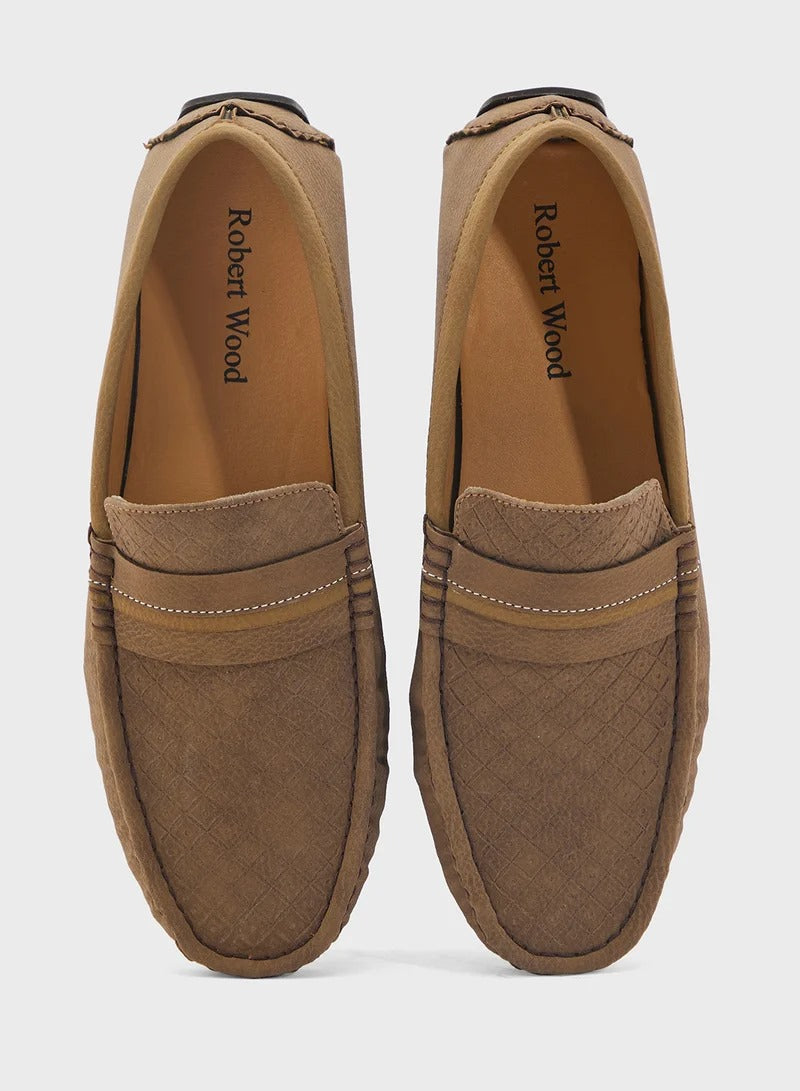 Robert Wood Saddle Detail Textuted Loafers - Light brown