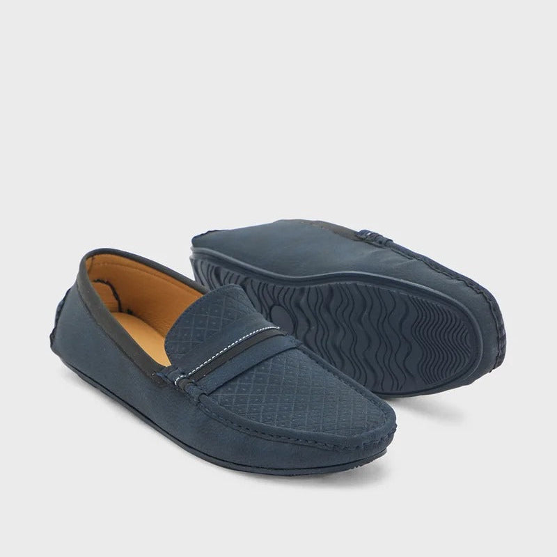 Robert Wood Saddle Detail Textuted Loafers - Navy Blue