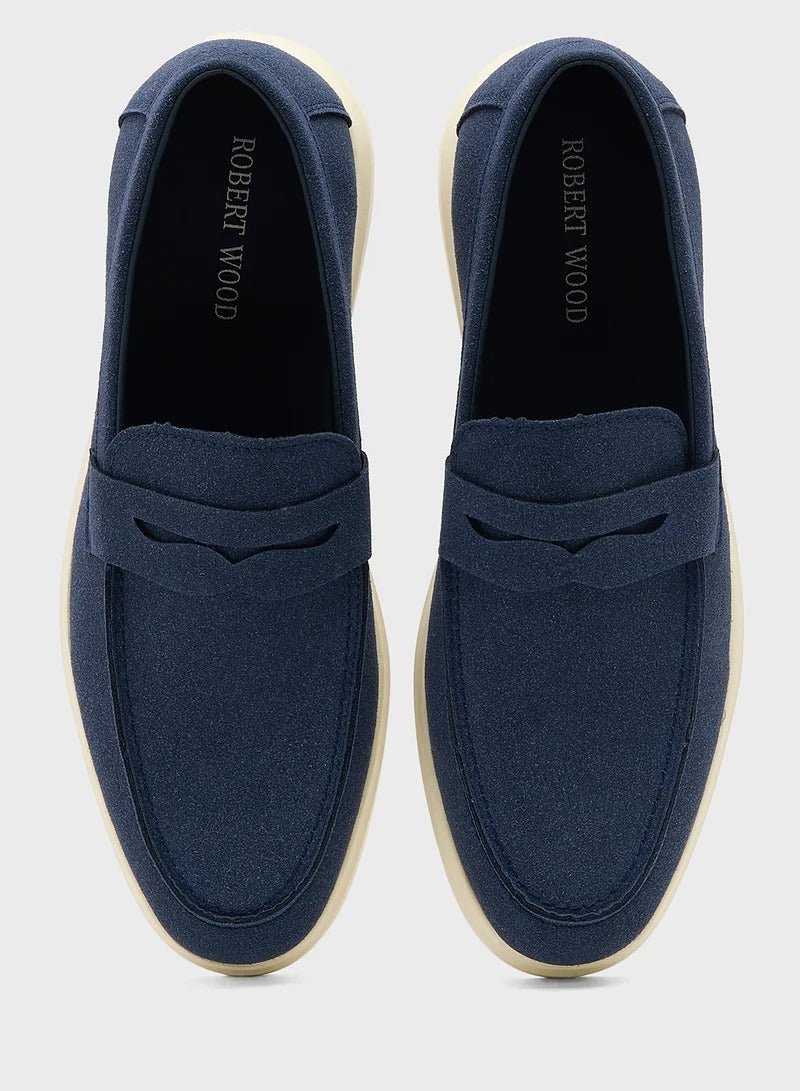 Smart Casual Suede Slip Ons - Navy
