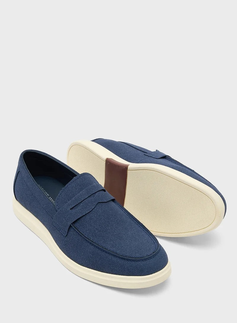 Smart Casual Suede Slip Ons - Navy