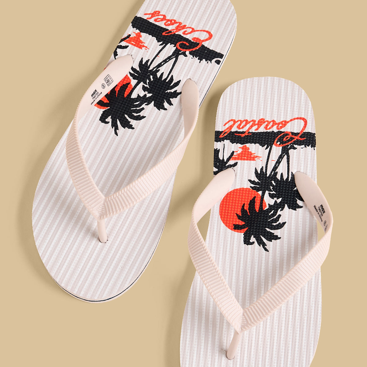 Max Tropical Print Thong Slippers Cream for Men - image 3