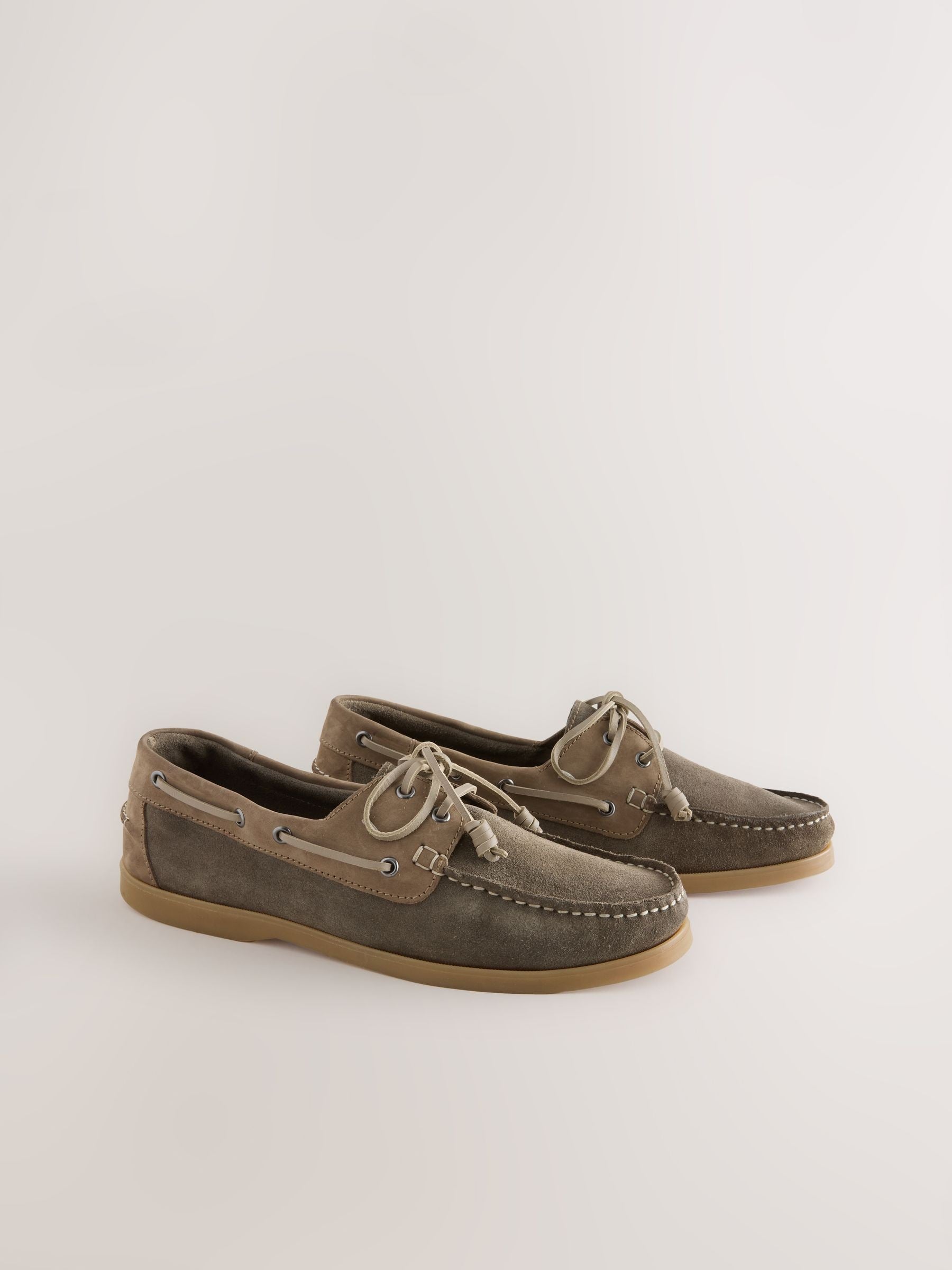 Next Signature Grey Leather Boat Shoes