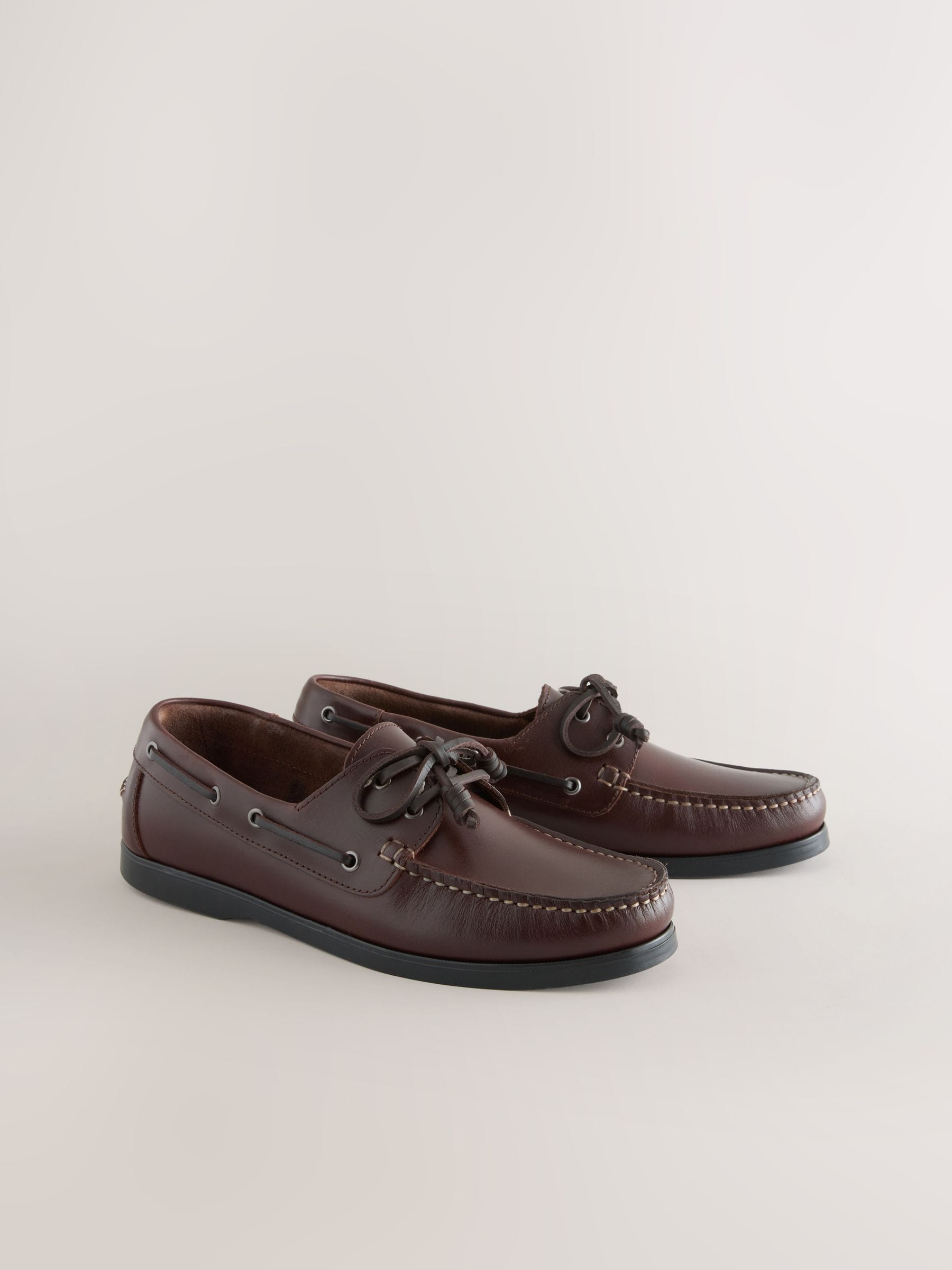 Next Signature Leather Boat Shoes Dark Brown