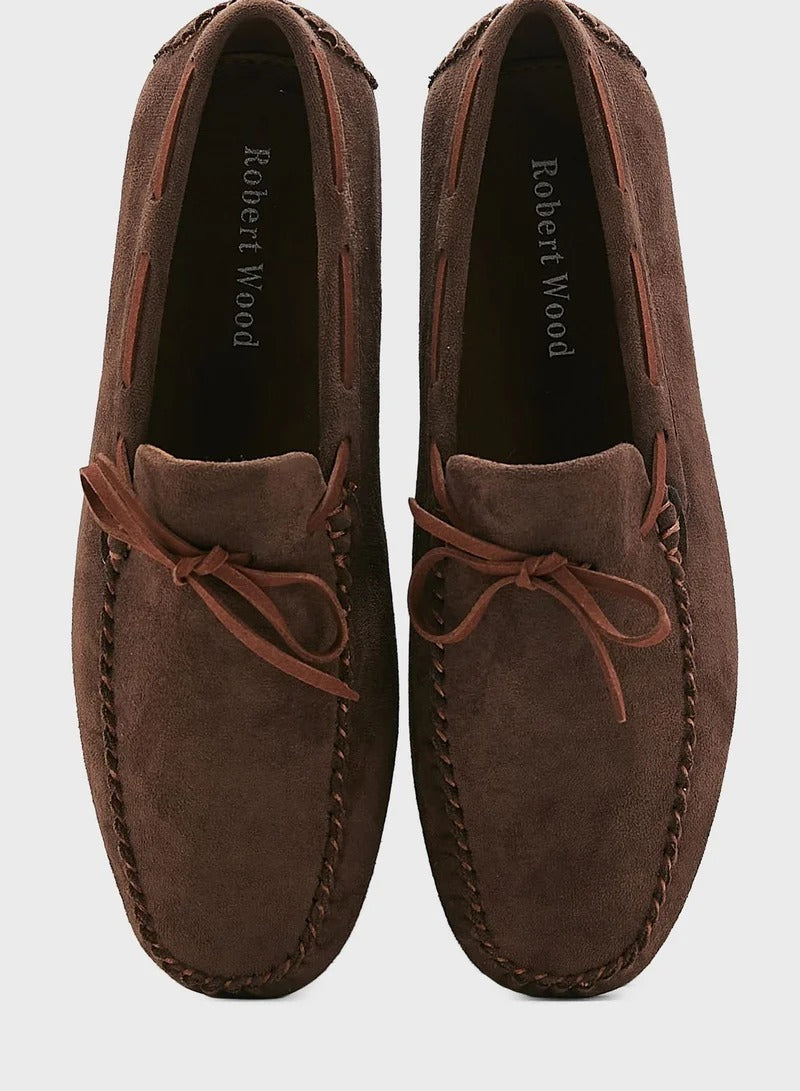 Robert Wood Faux Suede Bow Loafers