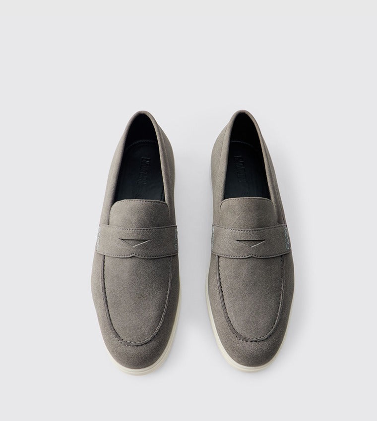 BooHooMan Faux Suede Penny Loafers Men Grey