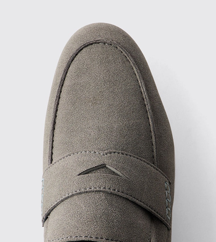 BooHooMan Faux Suede Penny Loafers Men Grey