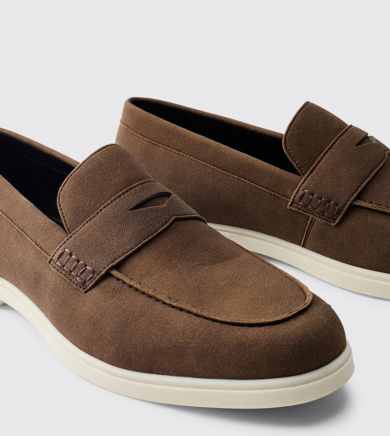 BooHooMan Faux Suede Penny Loafers Men Brown