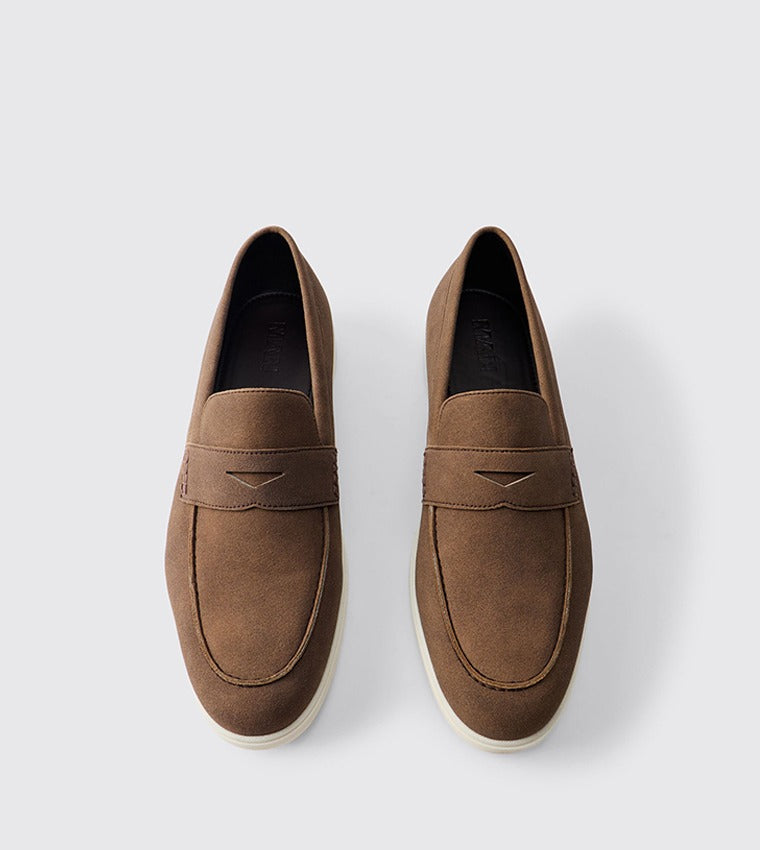 BooHooMan Faux Suede Penny Loafers Men Brown