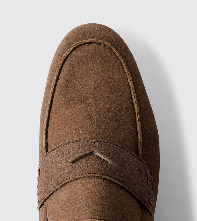 BooHooMan Faux Suede Penny Loafers Men Brown