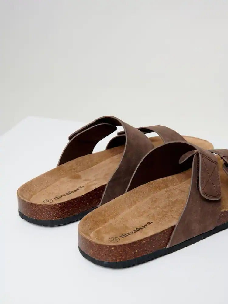 ThreadBare Two Strap Faux Suede Sandal Brown