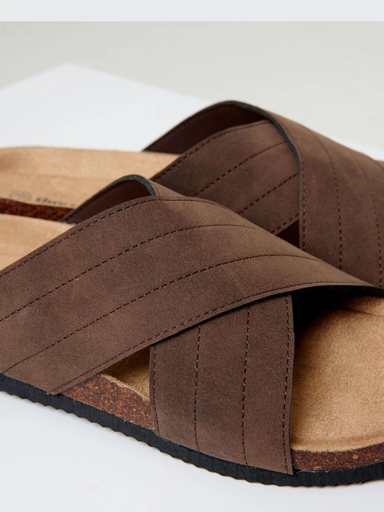 ThreadBare Faux Suede Cross Sandal Brown