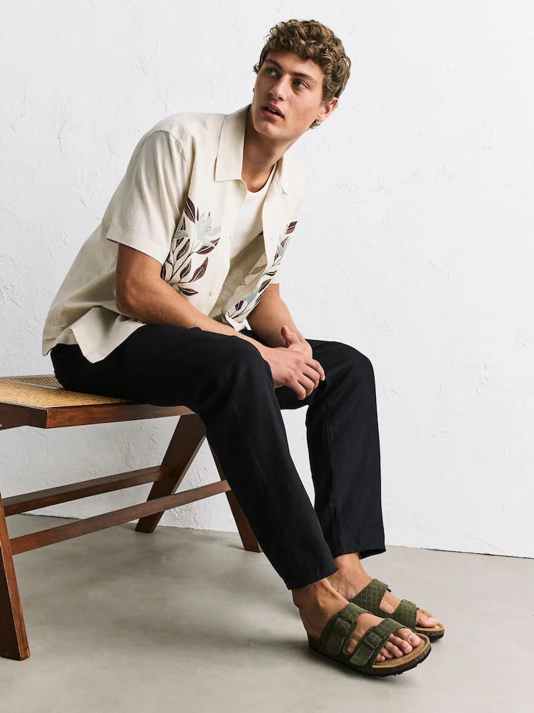 NEXT Brown Weave Embossed Suede Two Buckle Sandals