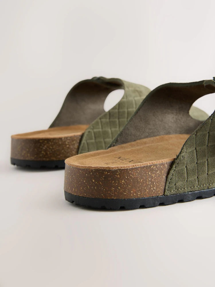 NEXT Green Weave Embossed Suede Two Buckle Sandals
