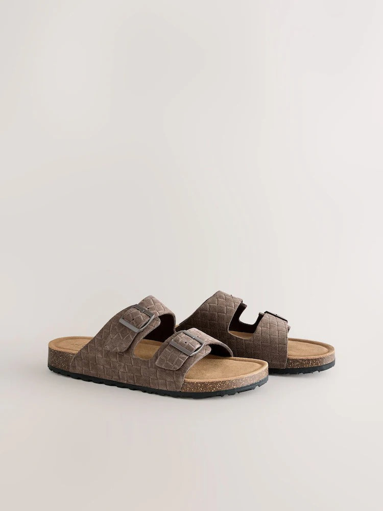 NEXT Brown Weave Embossed Suede Two Buckle Sandals
