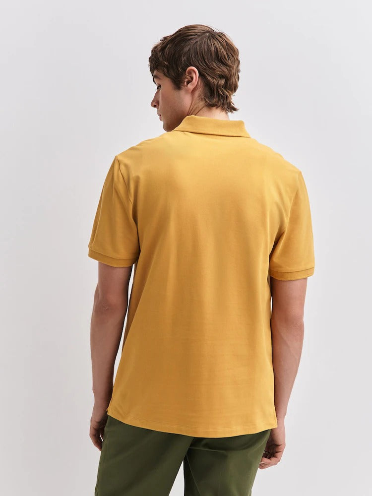 NEXT Yellow Mustard Regular Fit Embroidered Pique Polo Shirt