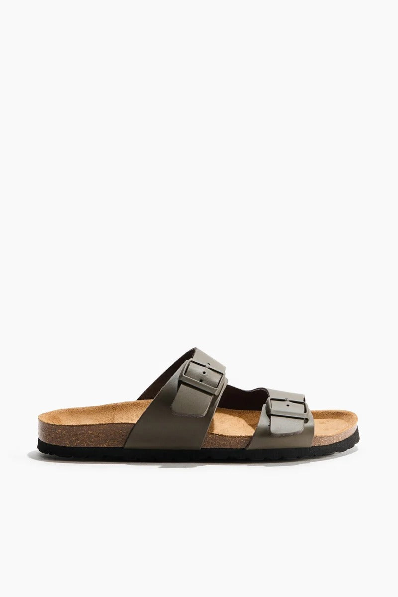 H&M Leather sandals Khaki green Dark