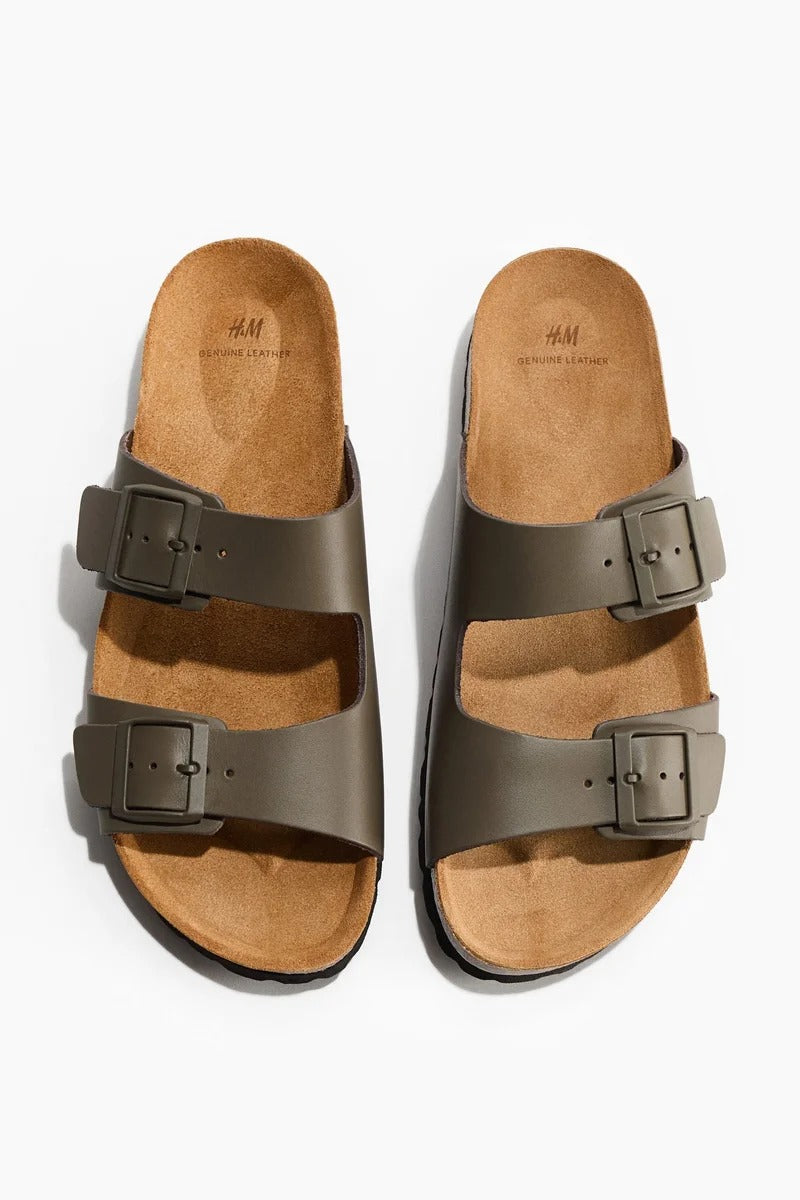 H&M Leather sandals Khaki green Dark