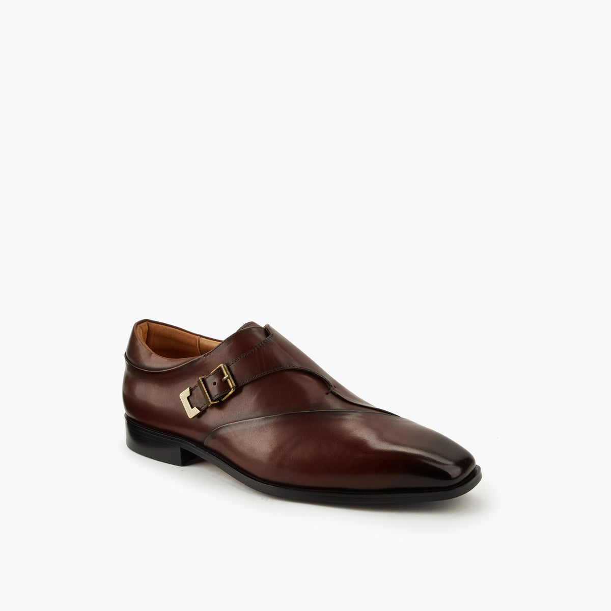 Duchini Men Buckled Leather Monk Shoes Brown
