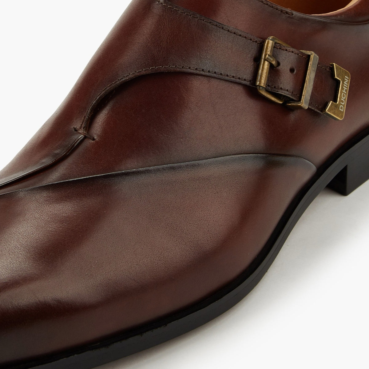 Duchini Men Buckled Leather Monk Shoes Brown