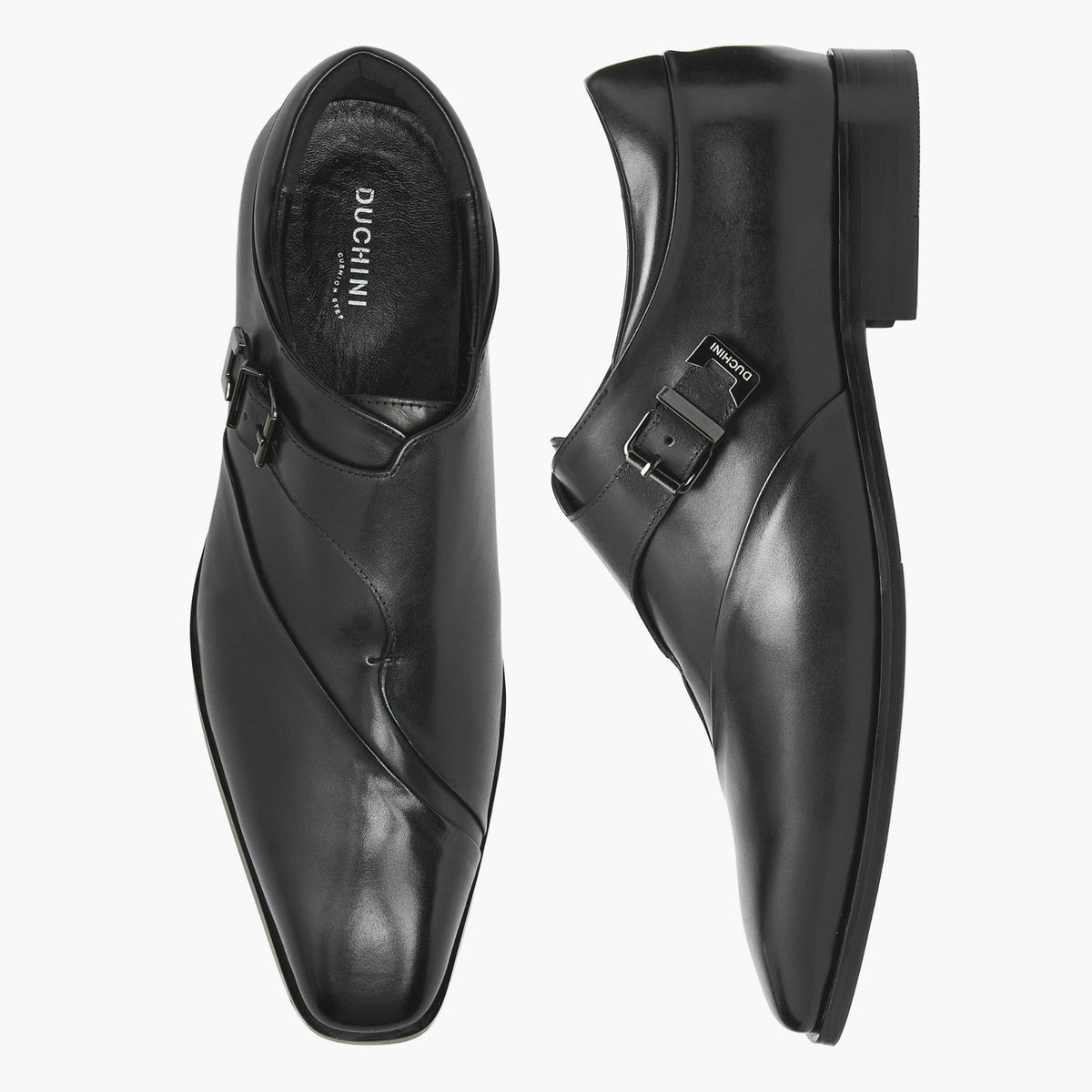 Duchini Men Buckled Leather Monk Shoes Black