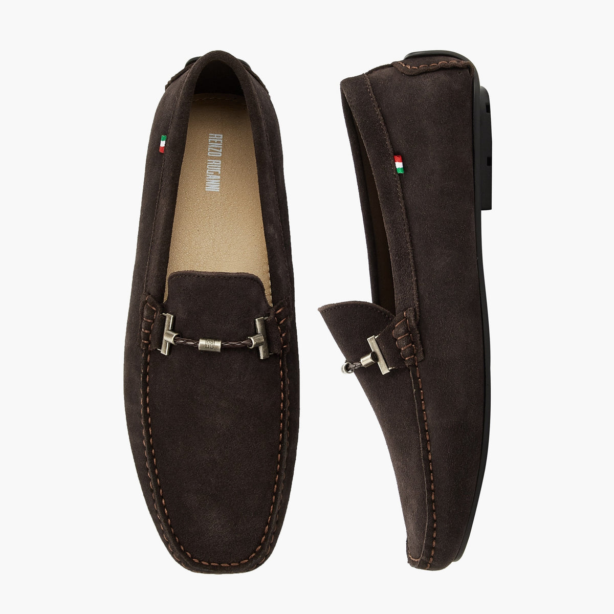 Renzo Ruganni Men Slip-On Leather Loafers Choco Brown