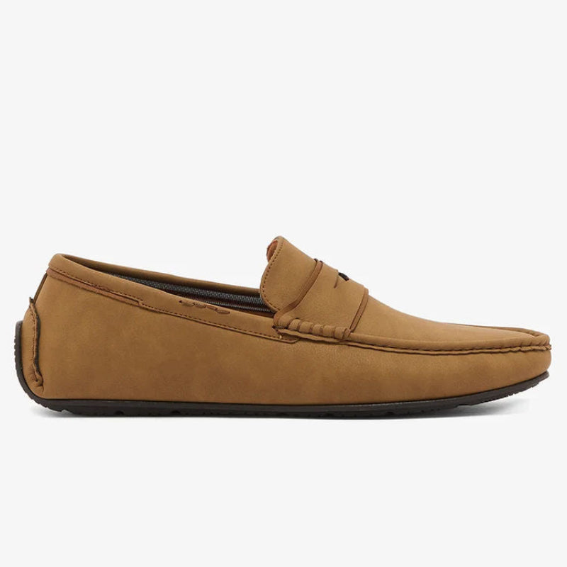 Robert Wood Men Suede-Look Penny Driving Loafers Beige Tm 3