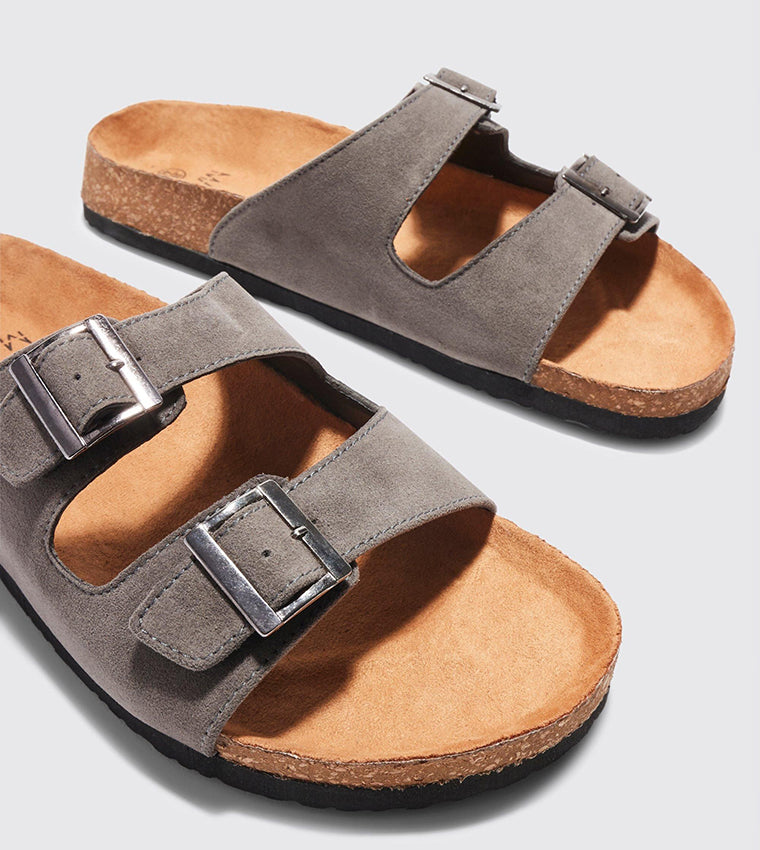 boohooMan Faux Suede Double Strap Sandal