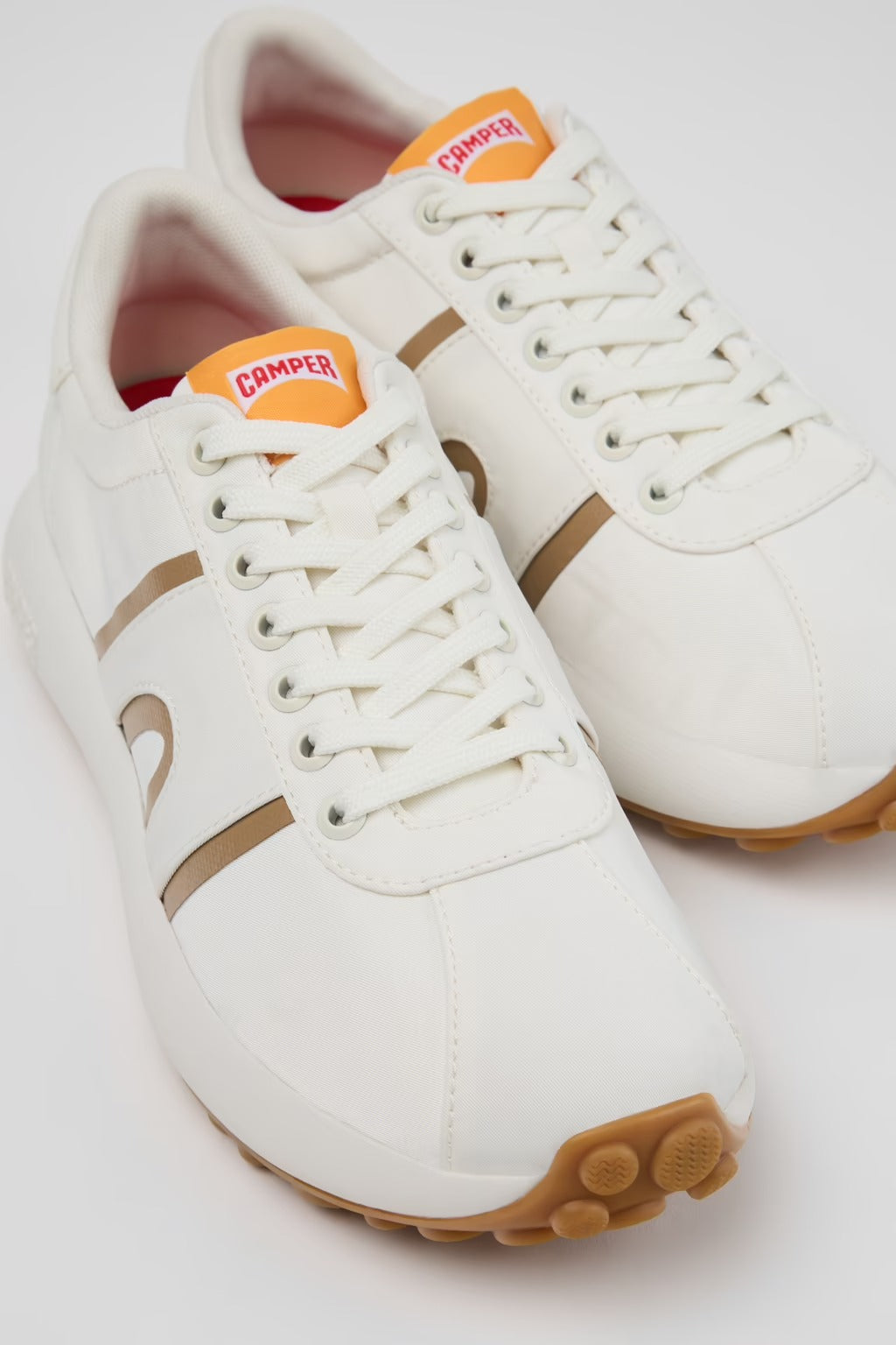Camper Pelotas Athens White and Brown Textile Sneakers for Men.