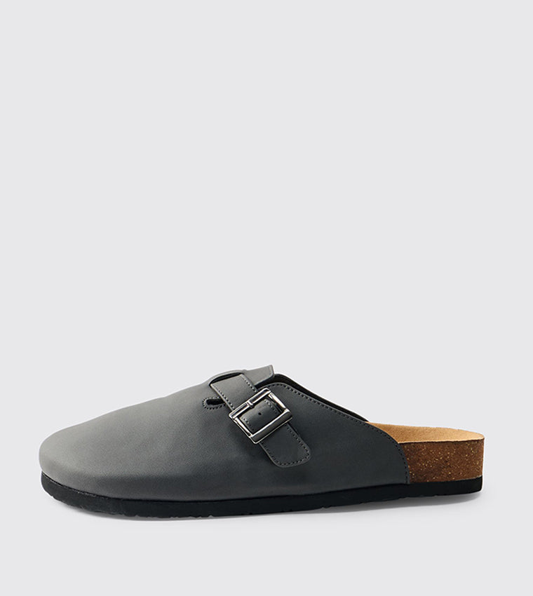 boohooMan PU Buckle Detail Mule Grey