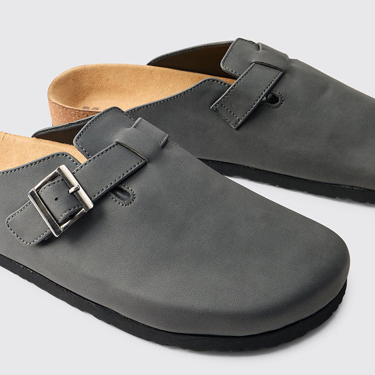 boohooMan PU Buckle Detail Mule Grey
