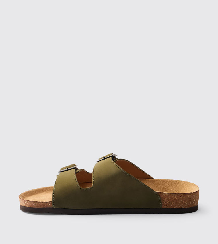 boohooMan Faux Suede Double Strap Sandal Green