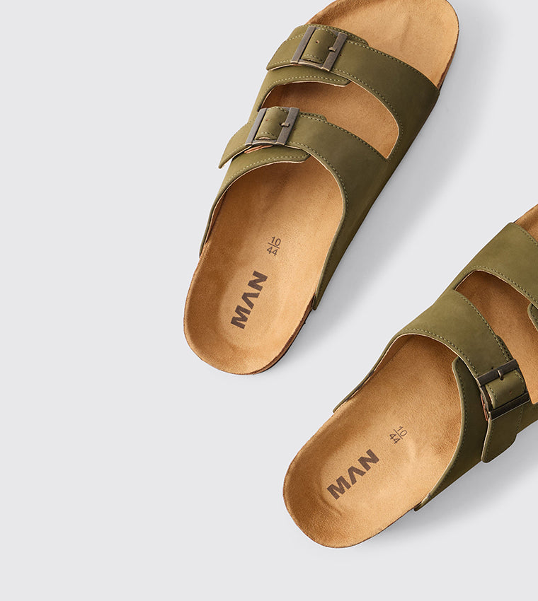 boohooMan Faux Suede Double Strap Sandal Green