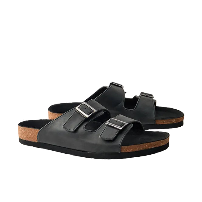boohooMan PU Double Strap Sandal BLK
