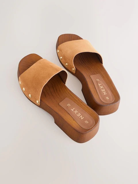 Next Studded Clog Mule Sandals for Women - Brown
