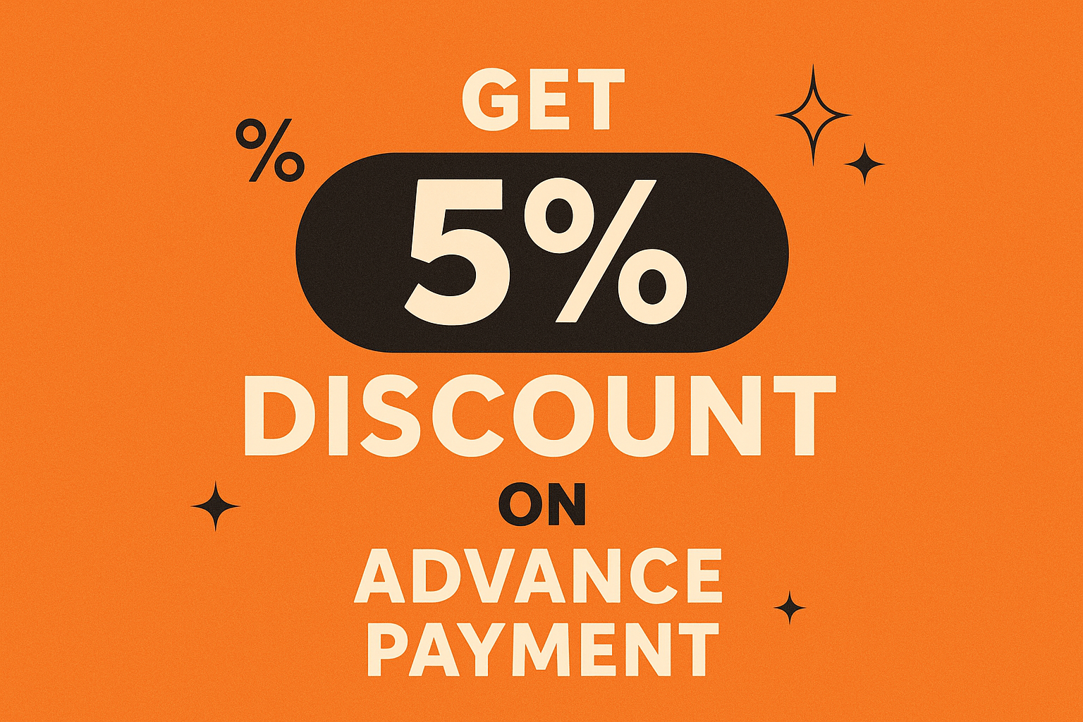 ✨ "Get 5% discount on Advance Payment with orange back ground