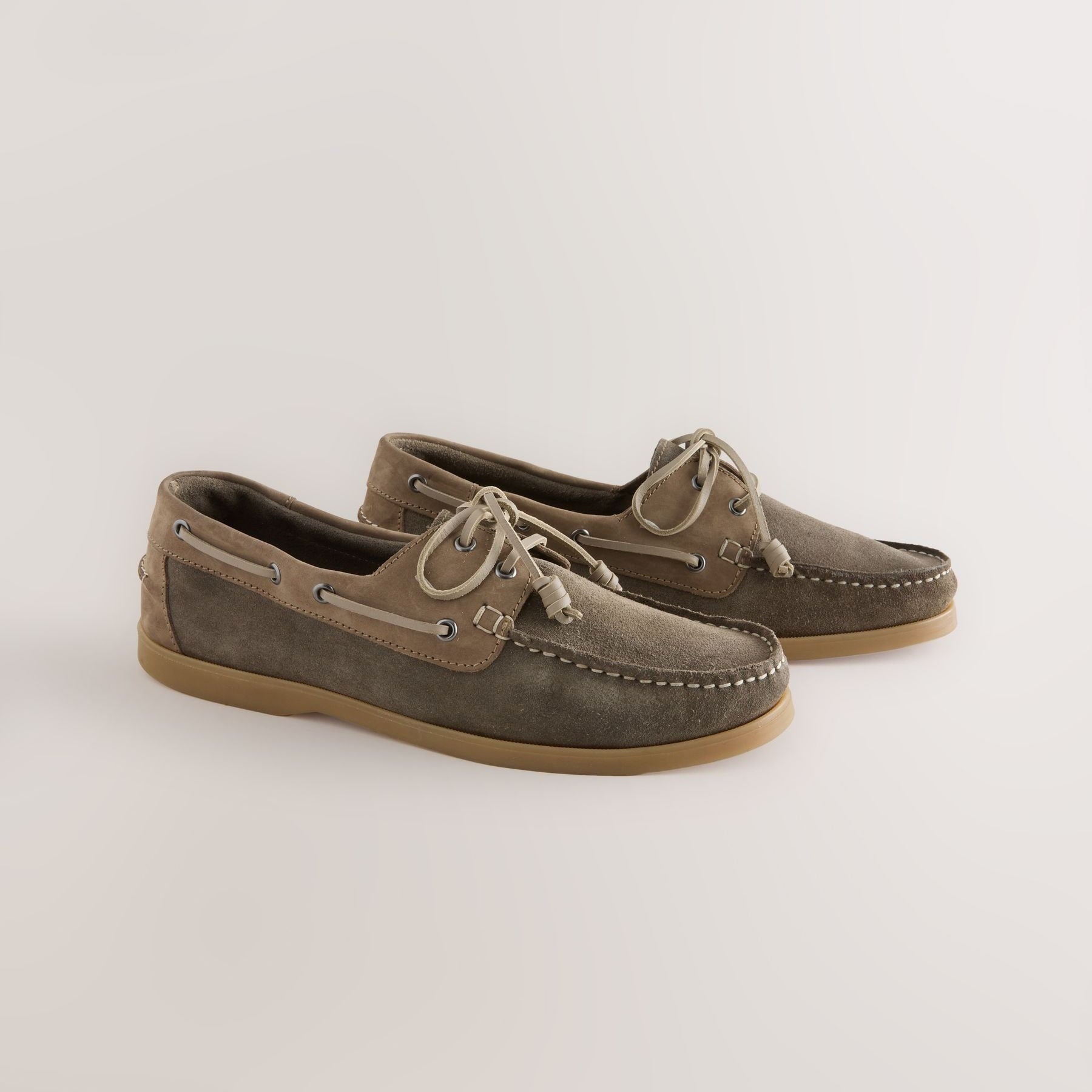 Next Signature Grey Leather Boat Shoes