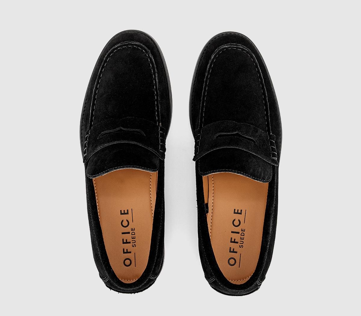 OFFICE Marcel Round Toe Men's Penny Loafers Black Suede