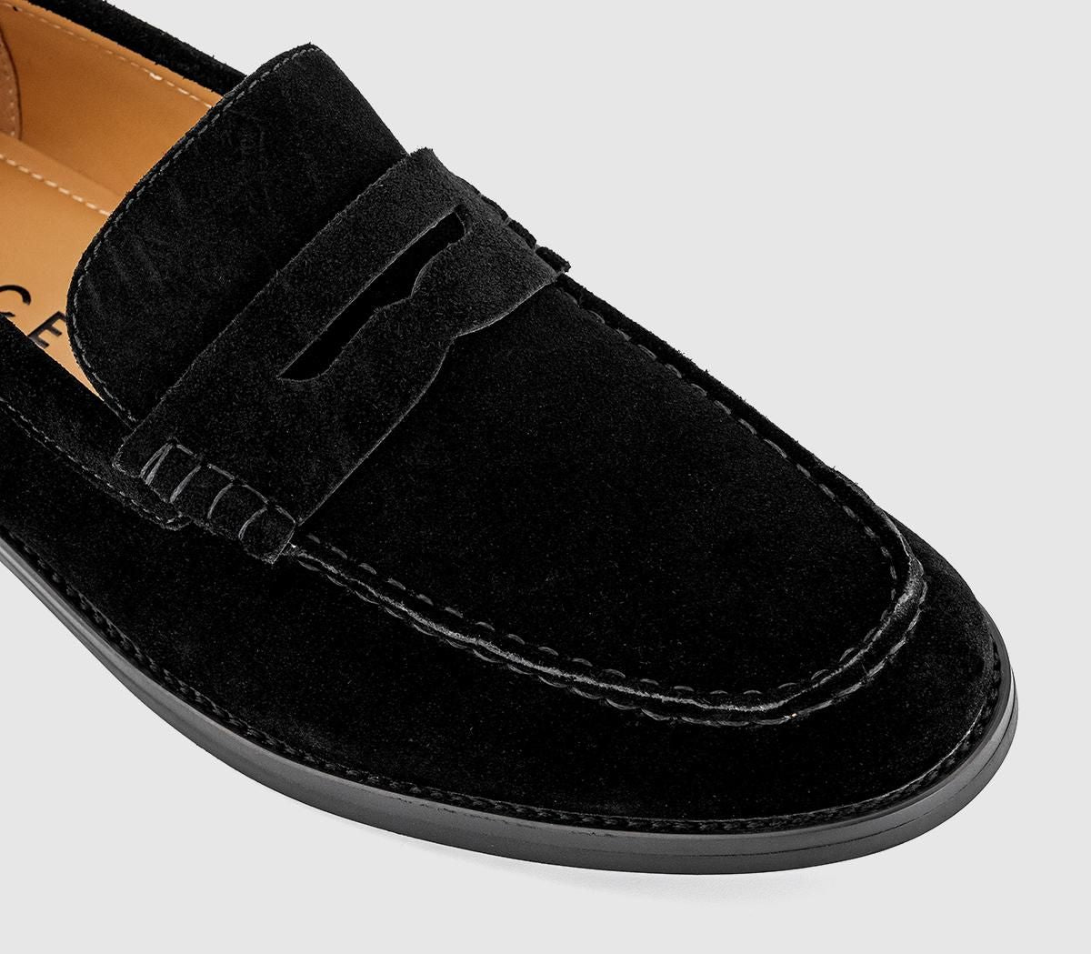 OFFICE Marcel Round Toe Men's Penny Loafers Black Suede