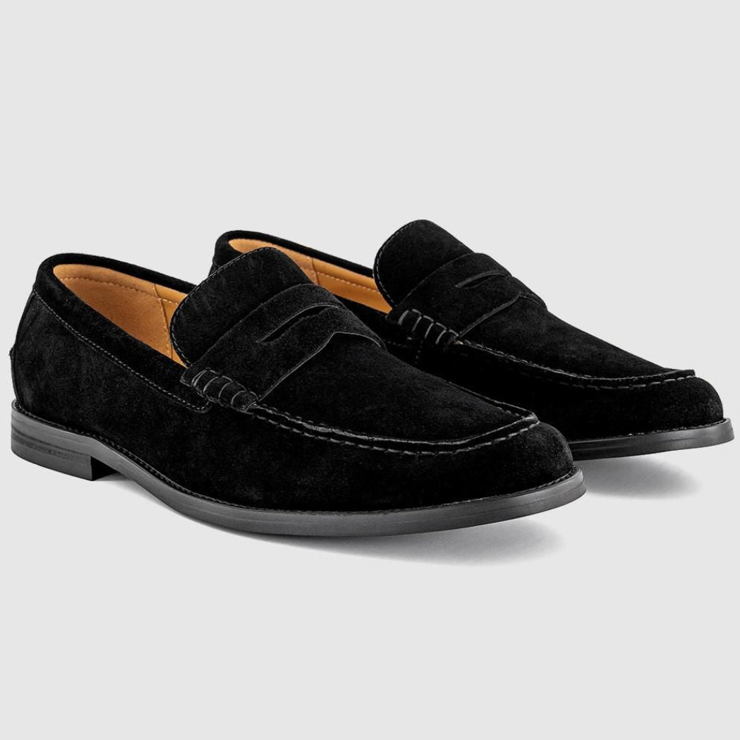 OFFICE Marcel Round Toe Men's Penny Loafers Black Suede