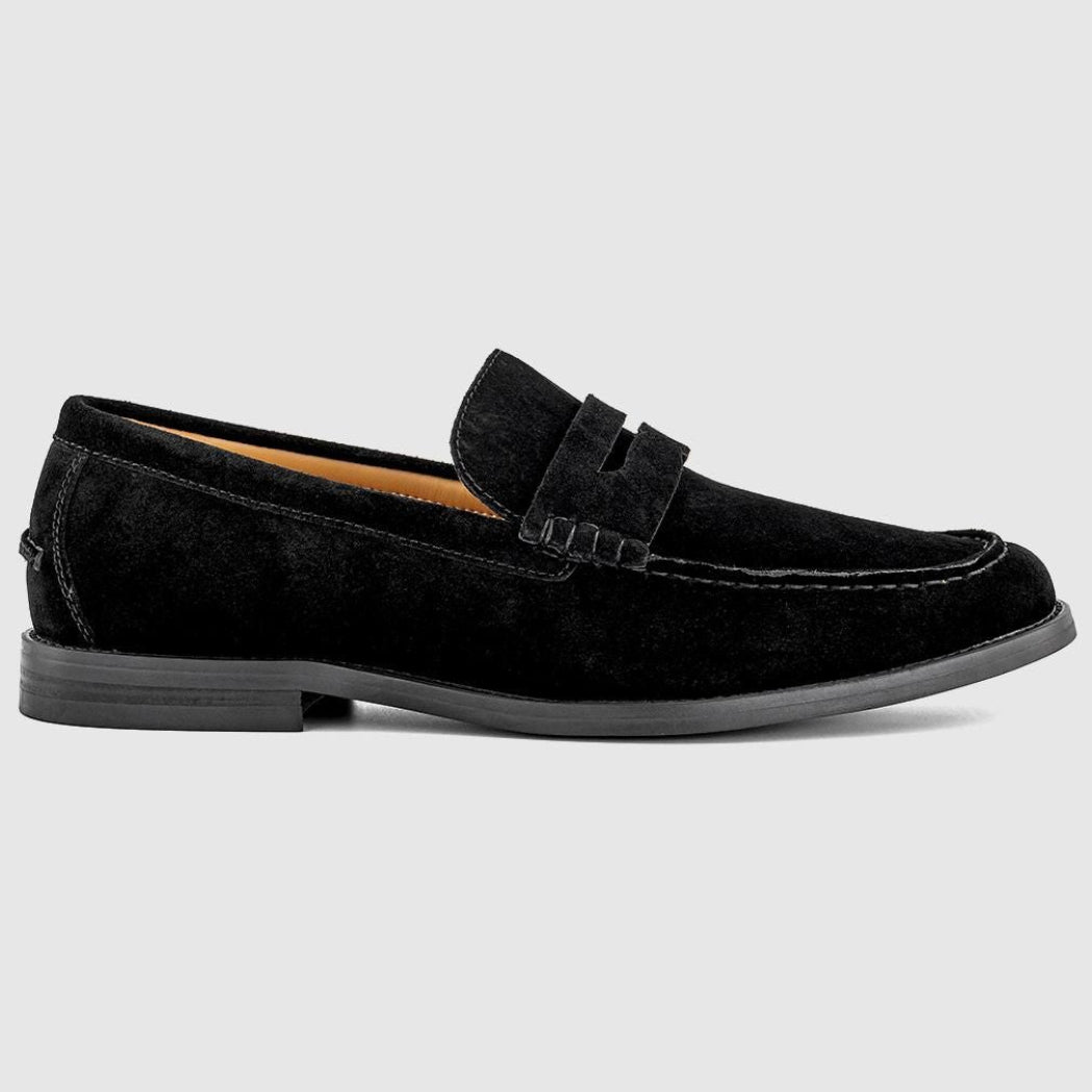 OFFICE Marcel Round Toe Men's Penny Loafers Black Suede
