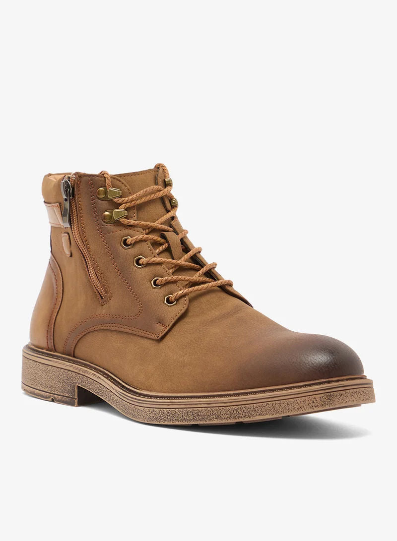 Robert Wood Men Casual Lace-Up Biker Boots Brown Gx6098