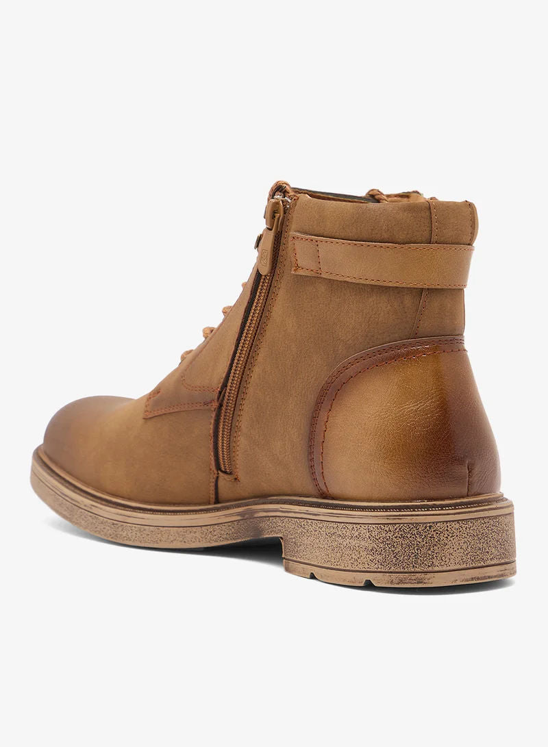 Robert Wood Men Casual Lace-Up Biker Boots Brown Gx6098