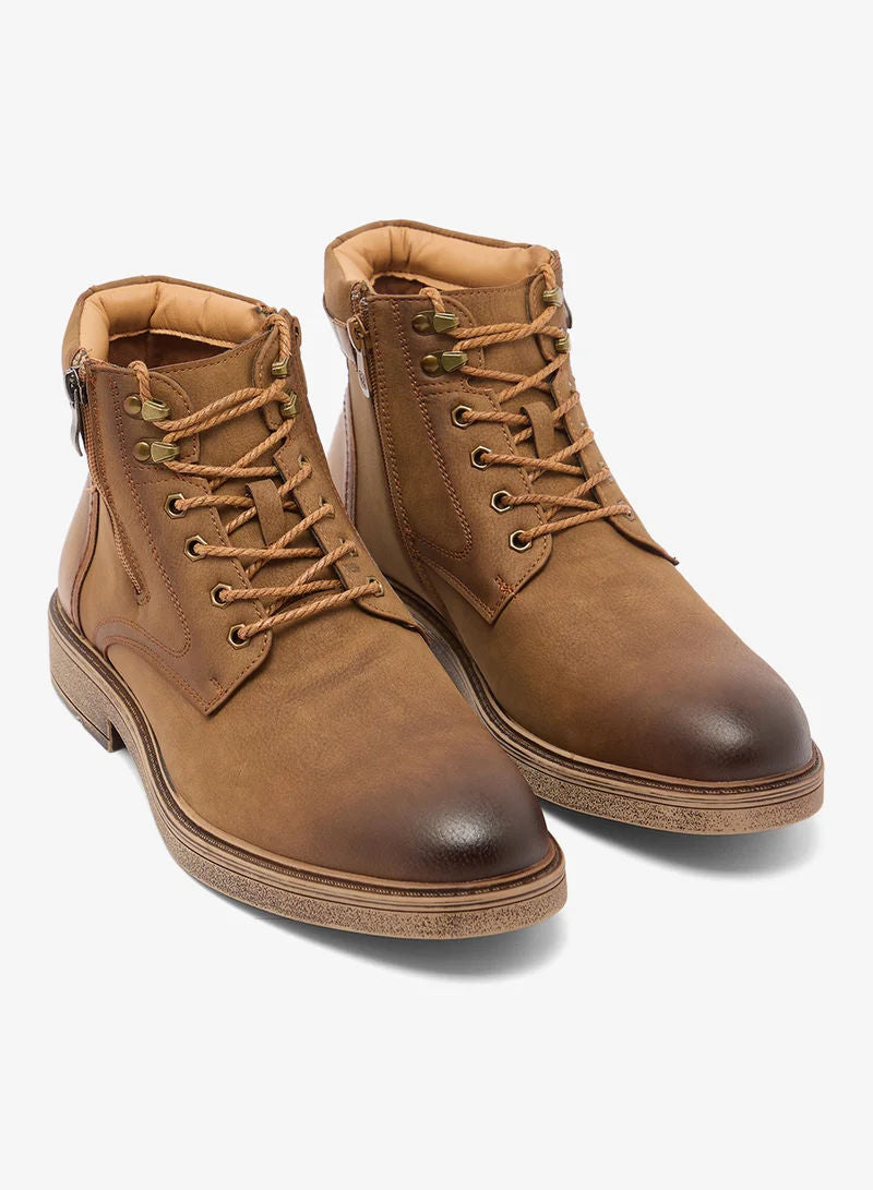 Robert Wood Men Casual Lace-Up Biker Boots Brown Gx6098
