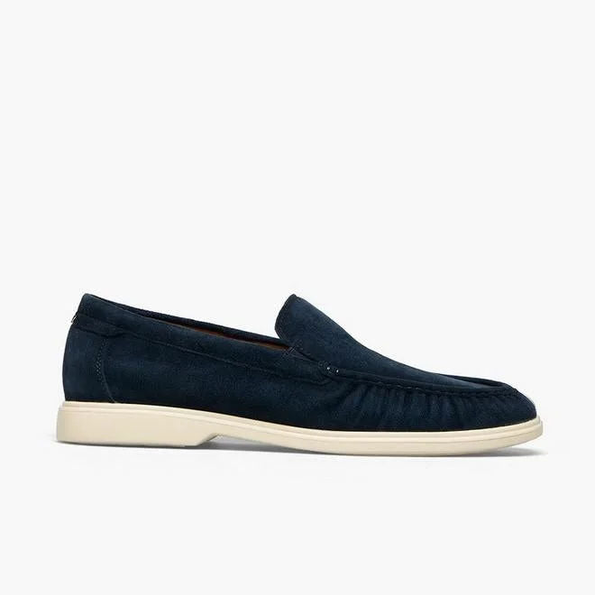 Duchini Men Casual Slip-On Leather Loafers Navy