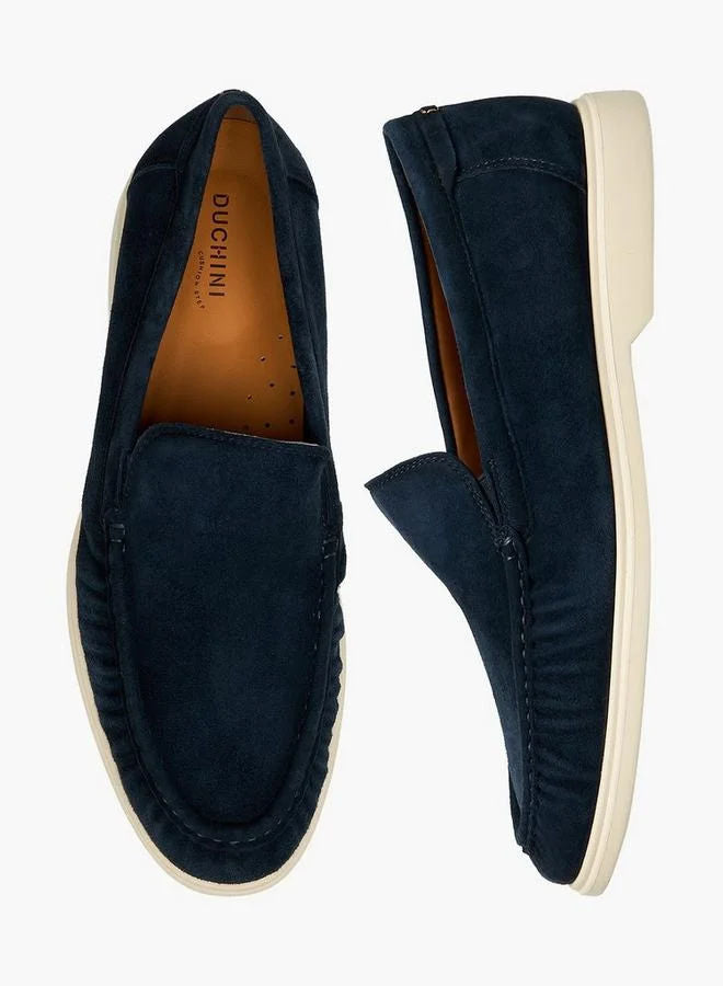 Duchini Men Casual Slip-On Leather Loafers Navy