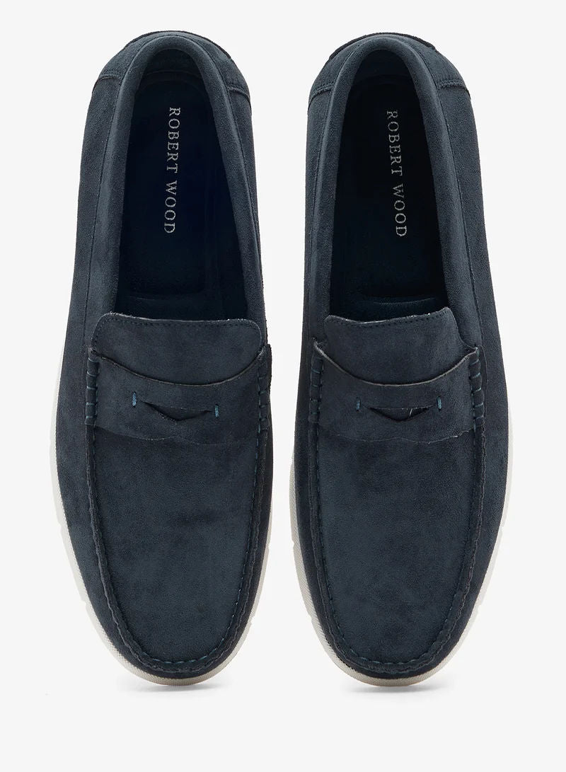 Robert Wood Men Casual Moc-Toe Penny Loafers Navy Hs41021 1